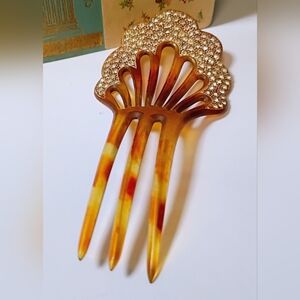 Vintage Hair Comb Style to Set Hairstyle Fan w/Jewels Pre-owned Good Condition